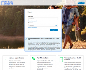 screenshot of portal login page
